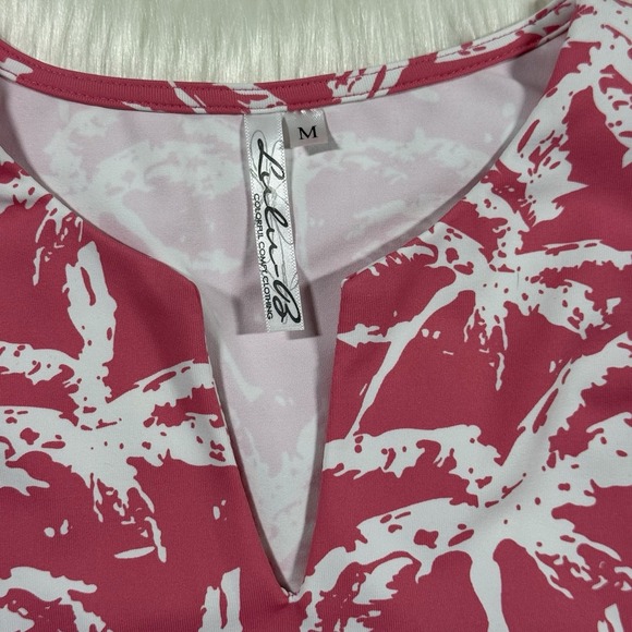 Lulu B Lulu-B Women's Size Medium Pink White Palm Tree Sleeveless Shift Dress - Picture 5 of 8